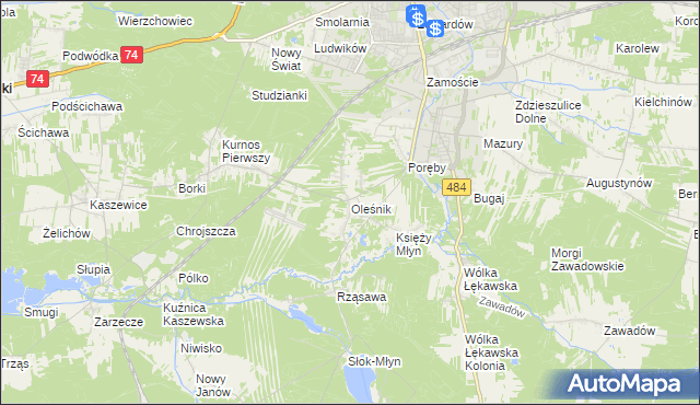 mapa Oleśnik gmina Bełchatów, Oleśnik gmina Bełchatów na mapie Targeo