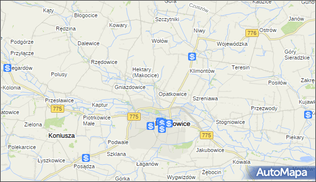 mapa Opatkowice gmina Proszowice, Opatkowice gmina Proszowice na mapie Targeo