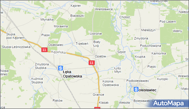 mapa Opatów gmina Łęka Opatowska, Opatów gmina Łęka Opatowska na mapie Targeo