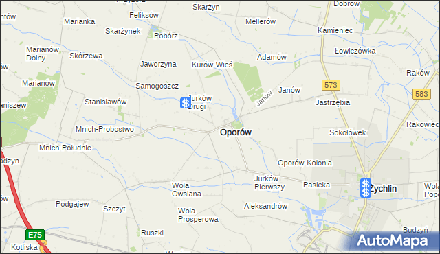 mapa Oporów powiat kutnowski, Oporów powiat kutnowski na mapie Targeo