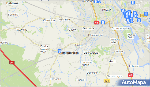 mapa Osiny gmina Komprachcice, Osiny gmina Komprachcice na mapie Targeo