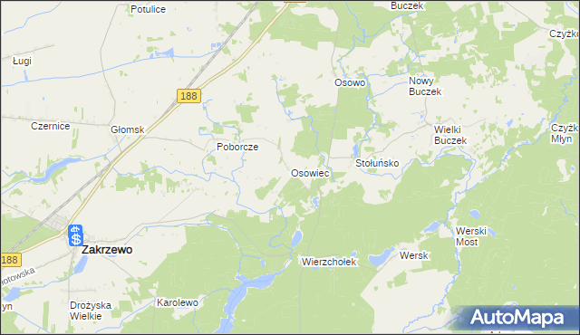 mapa Osowiec gmina Zakrzewo, Osowiec gmina Zakrzewo na mapie Targeo