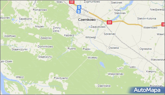 mapa Piaski gmina Czernikowo, Piaski gmina Czernikowo na mapie Targeo