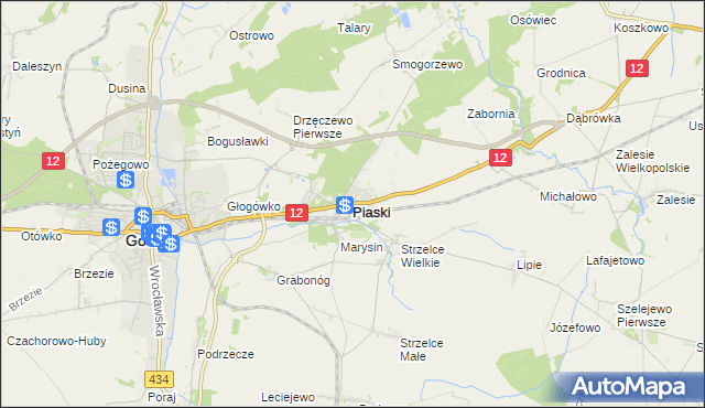 mapa Piaski powiat gostyński, Piaski powiat gostyński na mapie Targeo