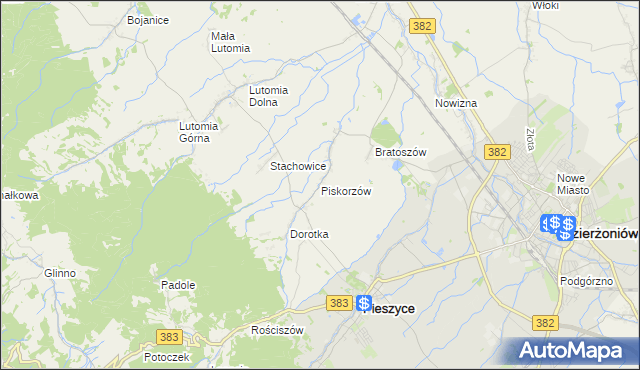 mapa Piskorzów gmina Pieszyce, Piskorzów gmina Pieszyce na mapie Targeo