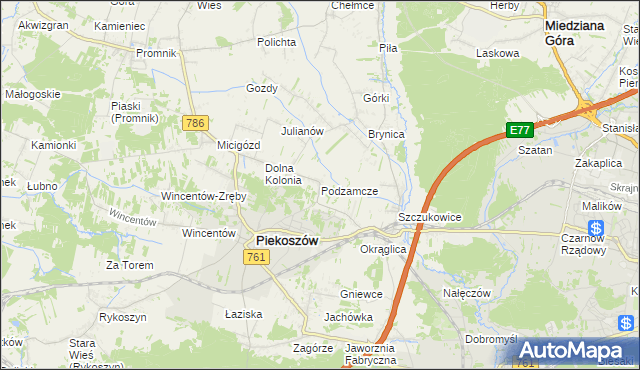 mapa Podzamcze gmina Piekoszów, Podzamcze gmina Piekoszów na mapie Targeo