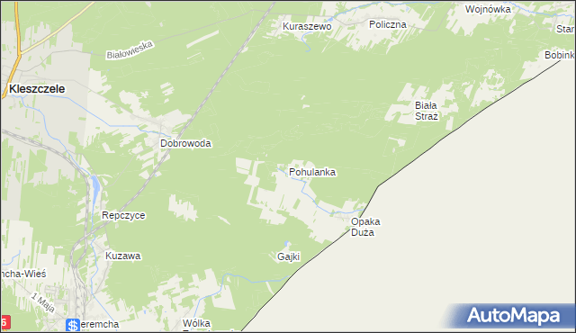 mapa Pohulanka gmina Czeremcha, Pohulanka gmina Czeremcha na mapie Targeo