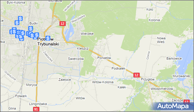 mapa Poniatów gmina Sulejów, Poniatów gmina Sulejów na mapie Targeo
