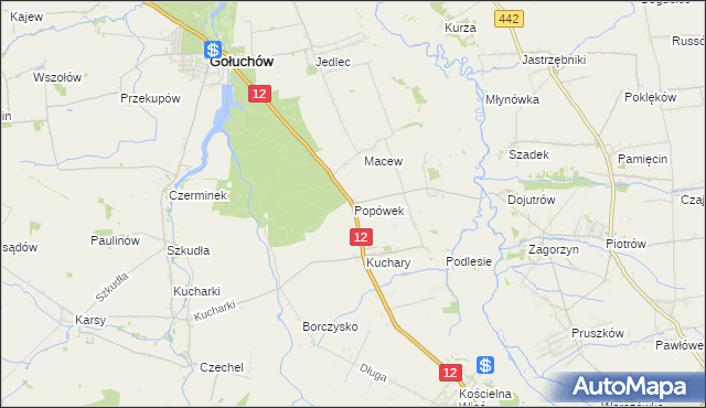 mapa Popówek gmina Gołuchów, Popówek gmina Gołuchów na mapie Targeo