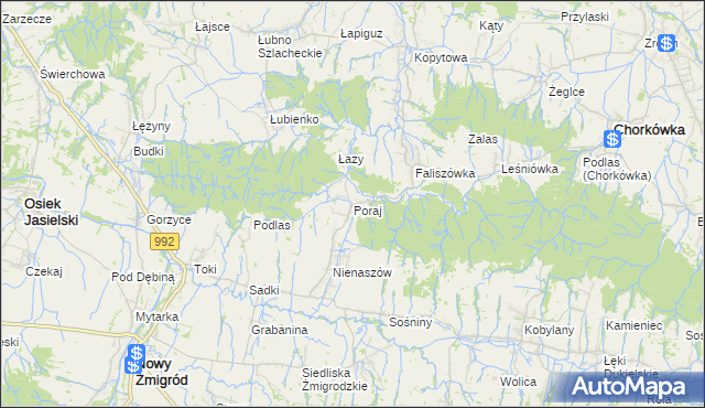 mapa Poraj gmina Chorkówka, Poraj gmina Chorkówka na mapie Targeo