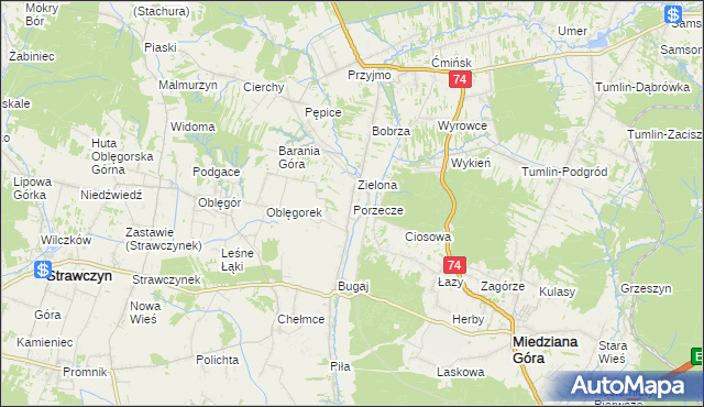 mapa Porzecze gmina Miedziana Góra, Porzecze gmina Miedziana Góra na mapie Targeo