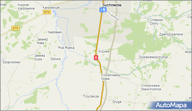 mapa Poświętne gmina Suchowola, Poświętne gmina Suchowola na mapie Targeo