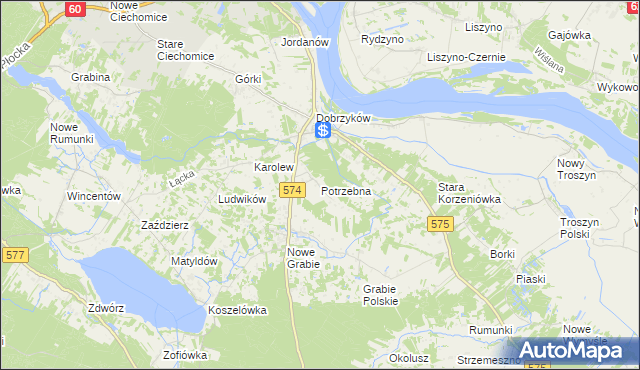 mapa Potrzebna, Potrzebna na mapie Targeo