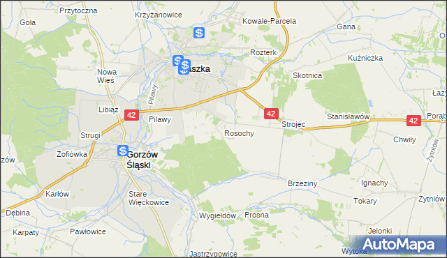 mapa Rosochy gmina Praszka, Rosochy gmina Praszka na mapie Targeo