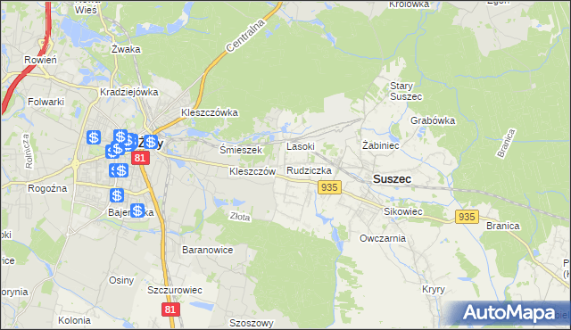 mapa Rudziczka gmina Suszec, Rudziczka gmina Suszec na mapie Targeo