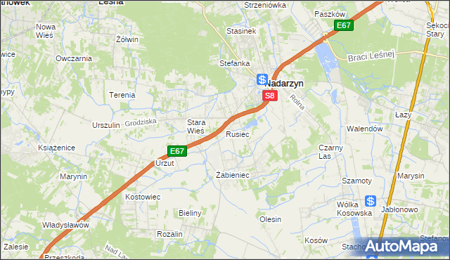 mapa Rusiec gmina Nadarzyn, Rusiec gmina Nadarzyn na mapie Targeo