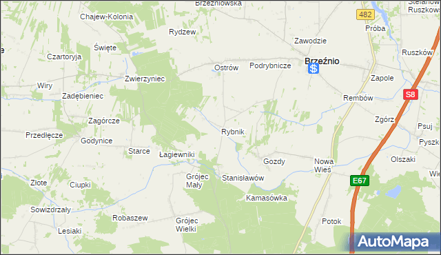 mapa Rybnik gmina Brzeźnio, Rybnik gmina Brzeźnio na mapie Targeo