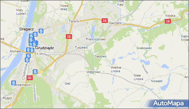 mapa Sadowo gmina Grudziądz, Sadowo gmina Grudziądz na mapie Targeo