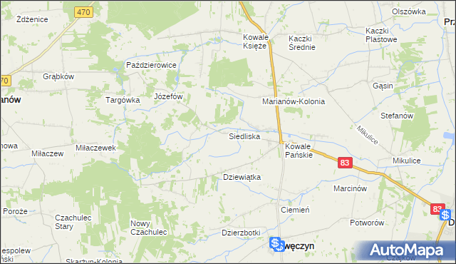 mapa Siedliska gmina Kawęczyn, Siedliska gmina Kawęczyn na mapie Targeo