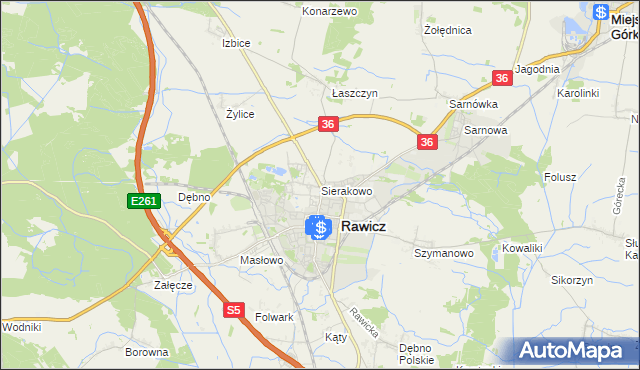 mapa Sierakowo gmina Rawicz, Sierakowo gmina Rawicz na mapie Targeo