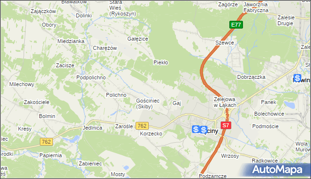 mapa Skiby gmina Chęciny, Skiby gmina Chęciny na mapie Targeo