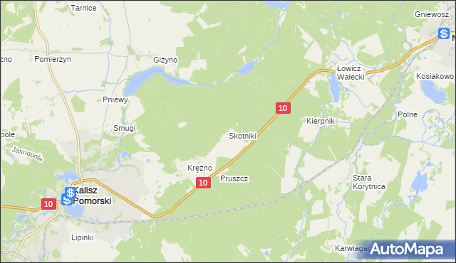 mapa Skotniki gmina Kalisz Pomorski, Skotniki gmina Kalisz Pomorski na mapie Targeo