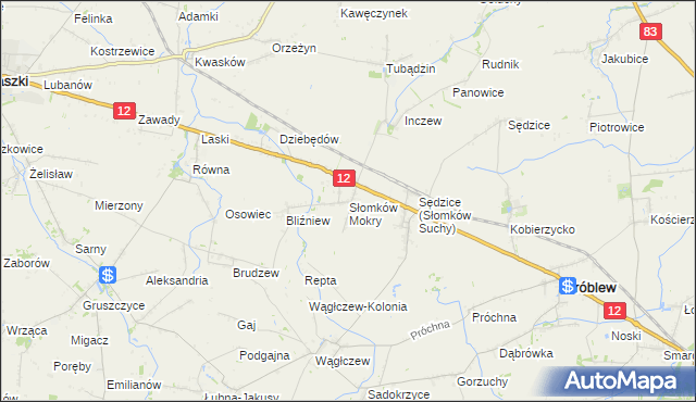 mapa Słomków Mokry, Słomków Mokry na mapie Targeo