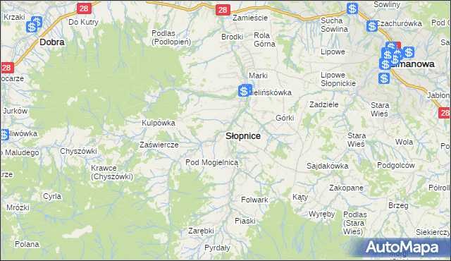 mapa Słopnice, Słopnice na mapie Targeo