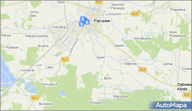 mapa Sowin gmina Parczew, Sowin gmina Parczew na mapie Targeo