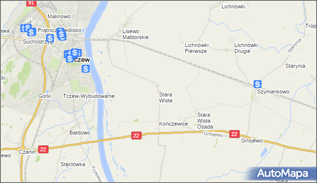 mapa Stara Wisła, Stara Wisła na mapie Targeo