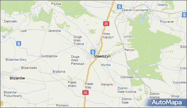 mapa Stawiszyn powiat kaliski, Stawiszyn powiat kaliski na mapie Targeo