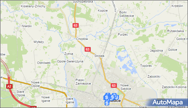 mapa Strzała gmina Siedlce, Strzała gmina Siedlce na mapie Targeo