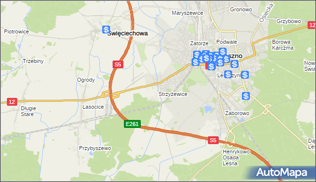 mapa Strzyżewice gmina Święciechowa, Strzyżewice gmina Święciechowa na mapie Targeo