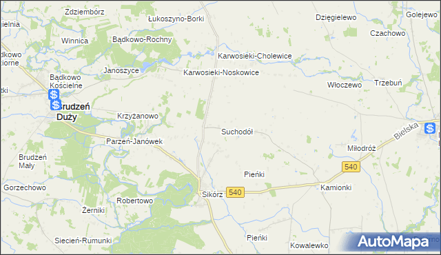 mapa Suchodół gmina Brudzeń Duży, Suchodół gmina Brudzeń Duży na mapie Targeo