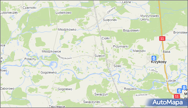 mapa Sulęcin gmina Krzykosy, Sulęcin gmina Krzykosy na mapie Targeo
