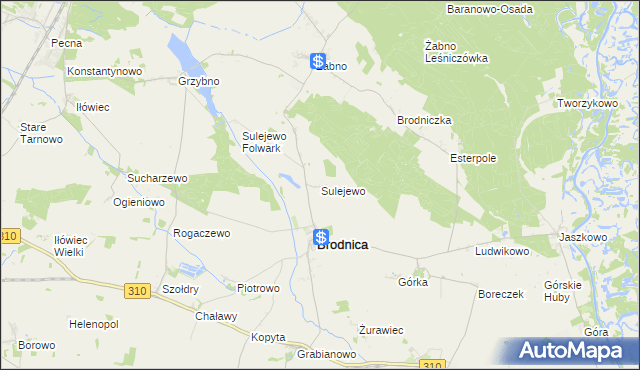 mapa Sulejewo gmina Brodnica, Sulejewo gmina Brodnica na mapie Targeo