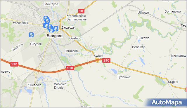 mapa Święte gmina Stargard, Święte gmina Stargard na mapie Targeo