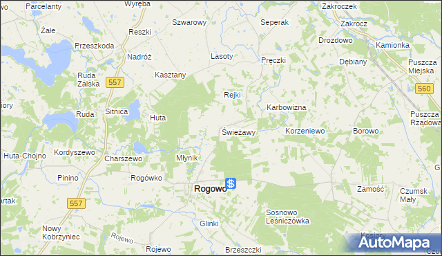 mapa Świeżawy, Świeżawy na mapie Targeo