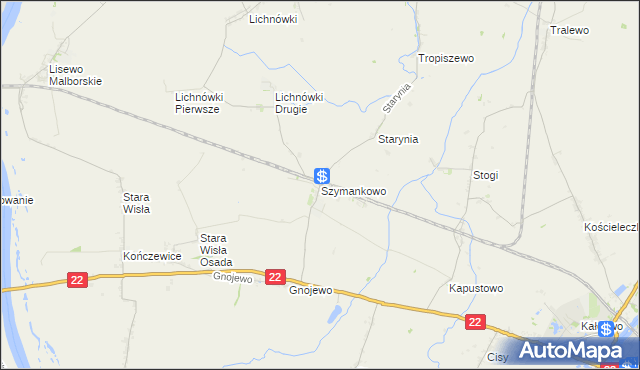 mapa Szymankowo gmina Lichnowy, Szymankowo gmina Lichnowy na mapie Targeo