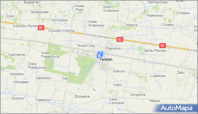 mapa Teresin powiat sochaczewski, Teresin powiat sochaczewski na mapie Targeo