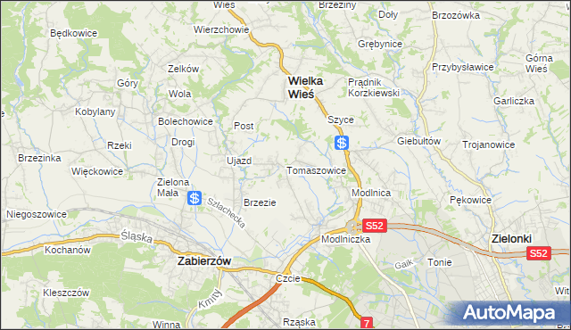 mapa Tomaszowice gmina Wielka Wieś, Tomaszowice gmina Wielka Wieś na mapie Targeo