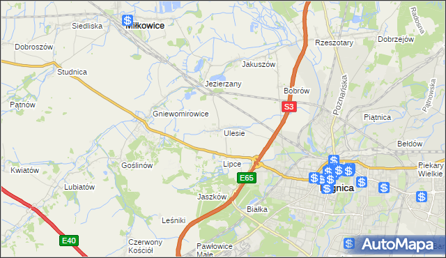 mapa Ulesie gmina Miłkowice, Ulesie gmina Miłkowice na mapie Targeo
