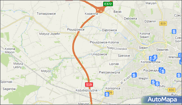 mapa Uniszowice, Uniszowice na mapie Targeo