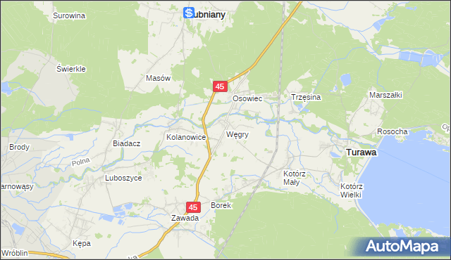 mapa Węgry gmina Turawa, Węgry gmina Turawa na mapie Targeo