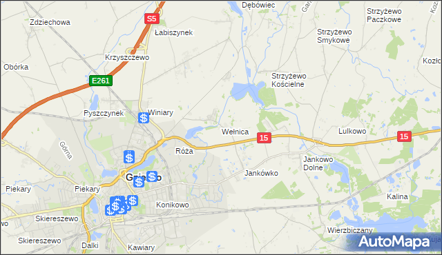 mapa Wełnica gmina Gniezno, Wełnica gmina Gniezno na mapie Targeo