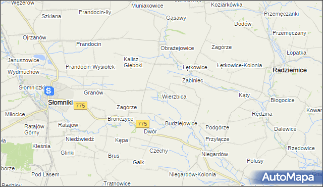 mapa Wierzbica gmina Radziemice, Wierzbica gmina Radziemice na mapie Targeo