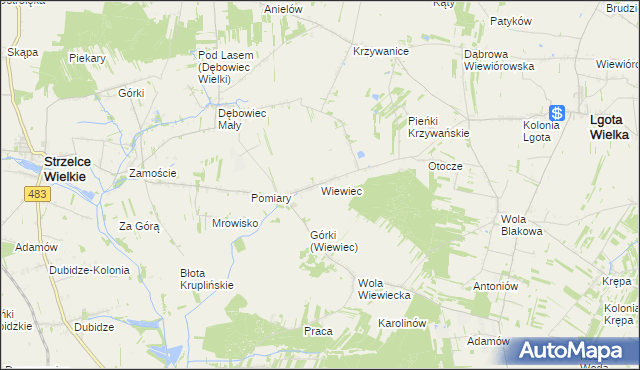 mapa Wiewiec, Wiewiec na mapie Targeo