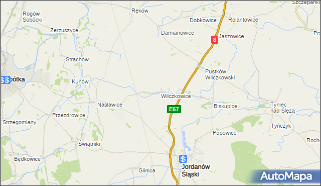 mapa Wilczkowice gmina Jordanów Śląski, Wilczkowice gmina Jordanów Śląski na mapie Targeo