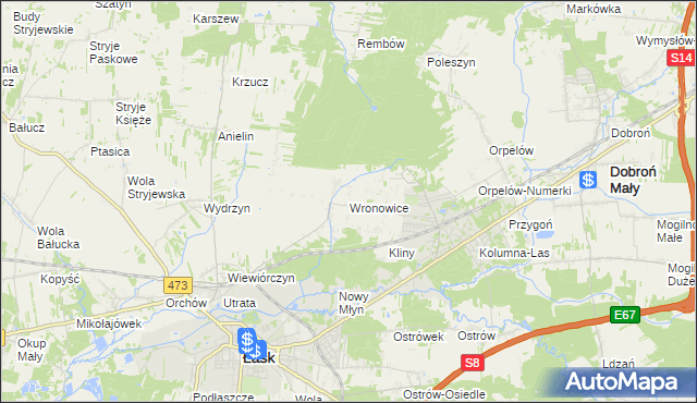 mapa Wronowice gmina Łask, Wronowice gmina Łask na mapie Targeo