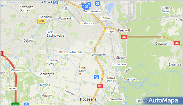 mapa Wrzosowa, Wrzosowa na mapie Targeo